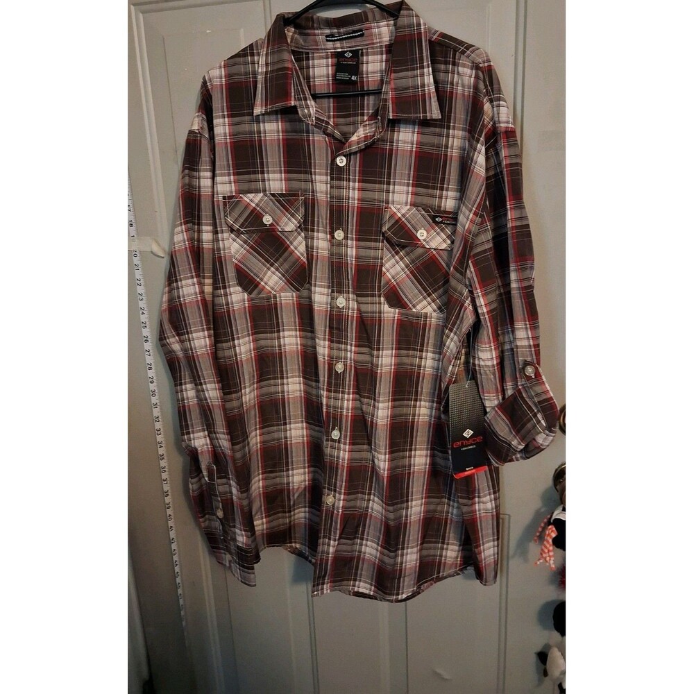 ENYCE NWT Men’s 4X Plaid Button Up Shirt Brown Red White Y2K $44 Sean Combs Co